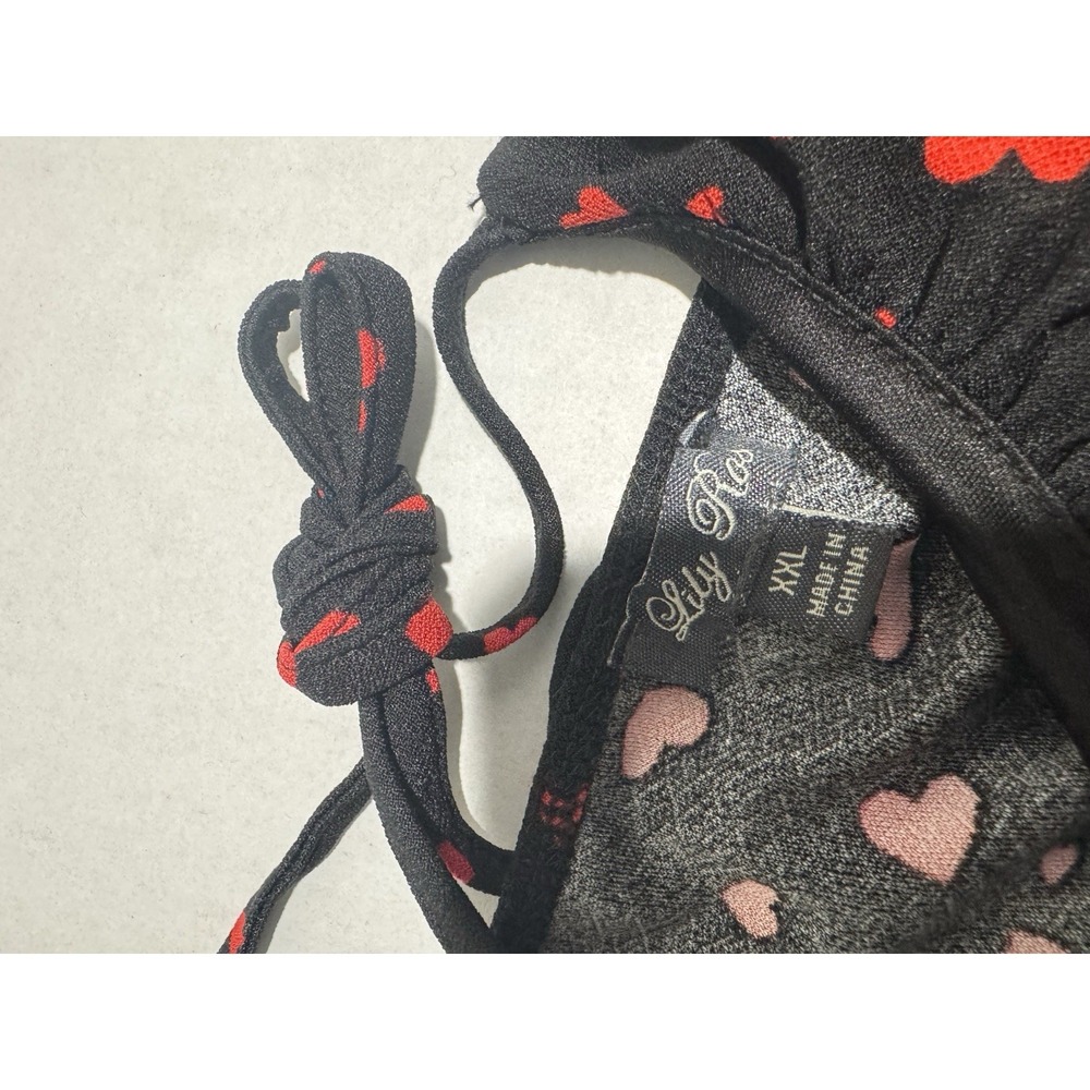 Lily Rose Black Dress w/Red Hearts, Tie Up Shoulders, women's XXL - Picture 2 of 5